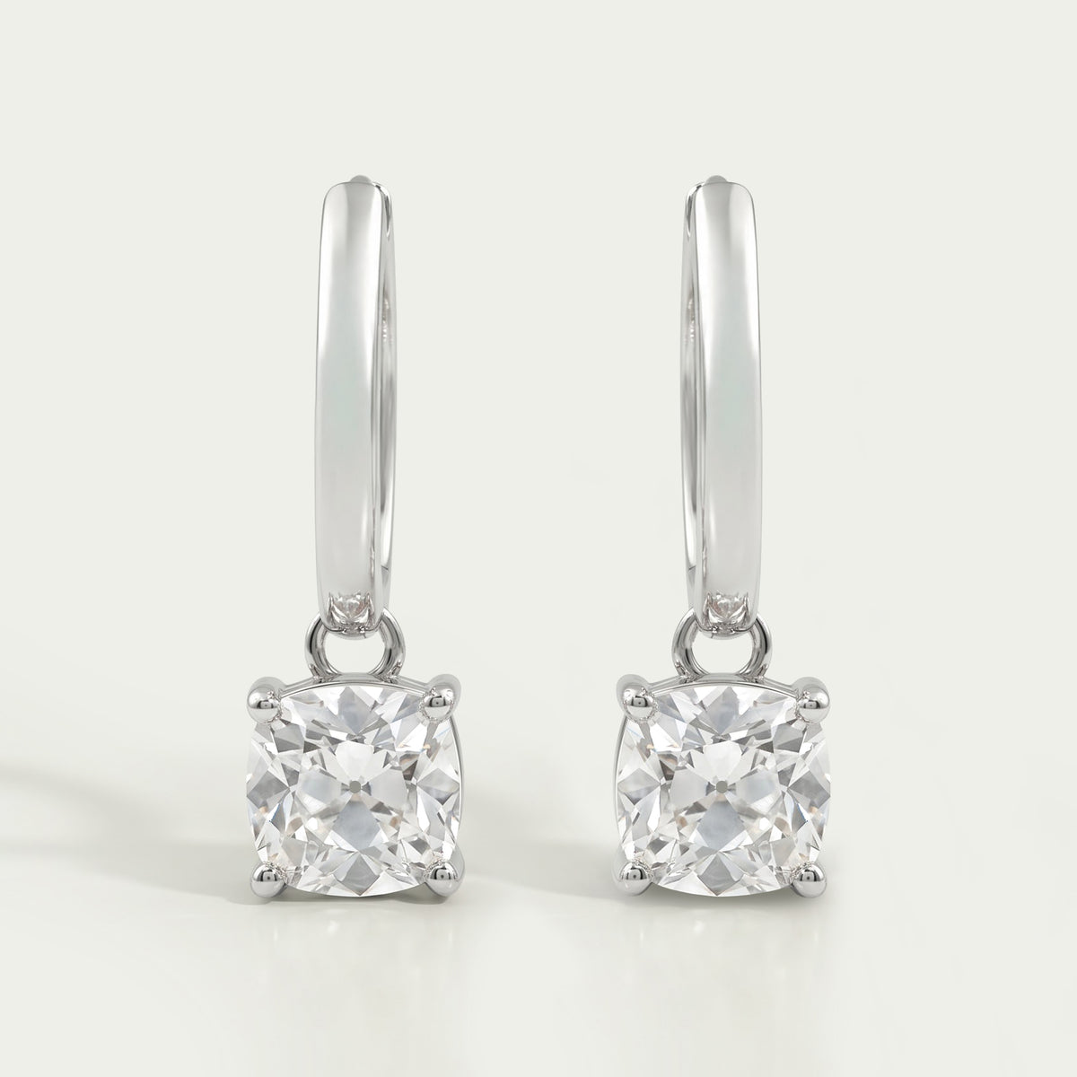 Square Old Mine Cushion Diamond Dangle Hoop Earrings