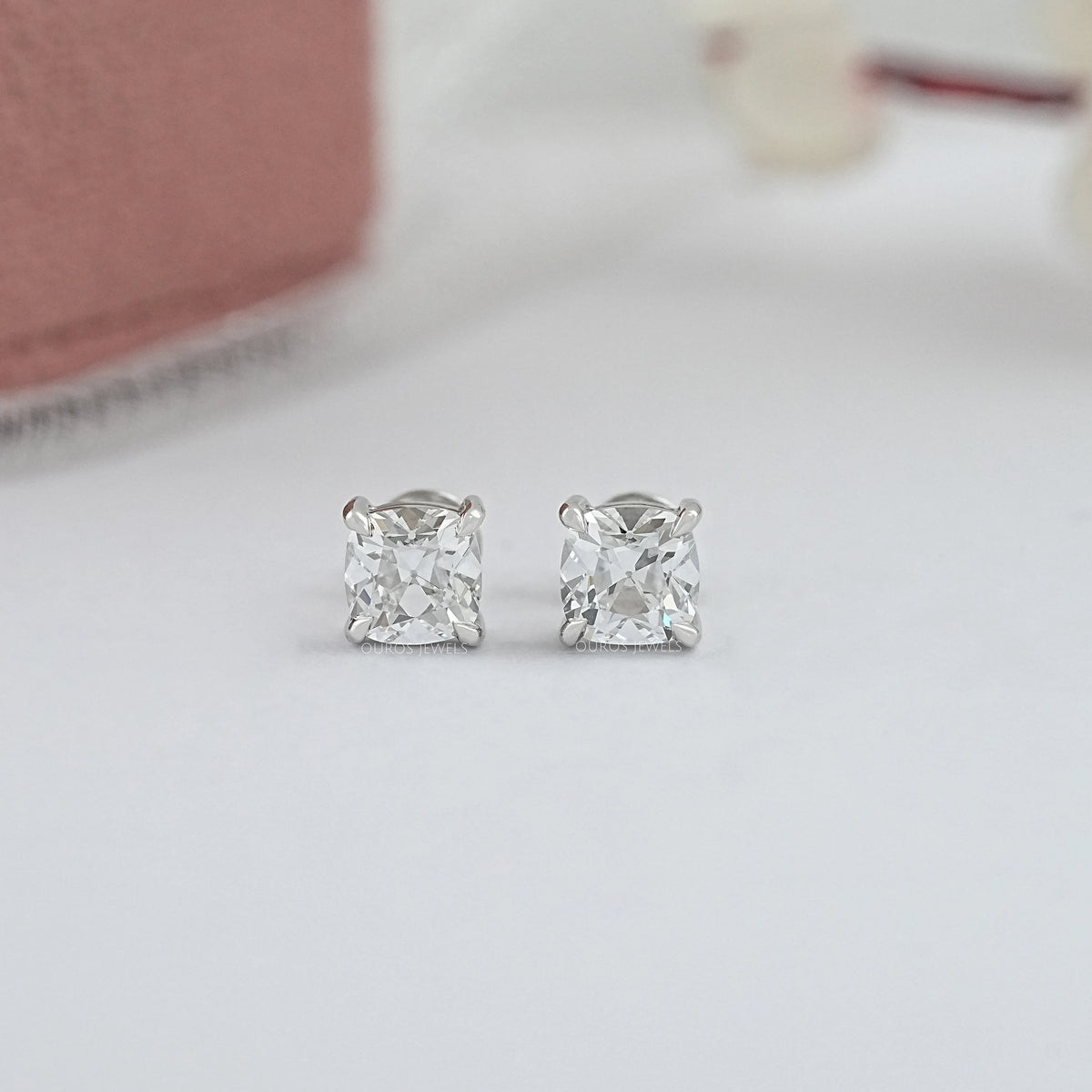 Square Old Mine Cushion Cut Lab Diamond Stud Earring