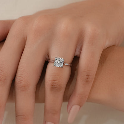 Square Radiant Cut Tulip Set Hidden Halo Ring Ring