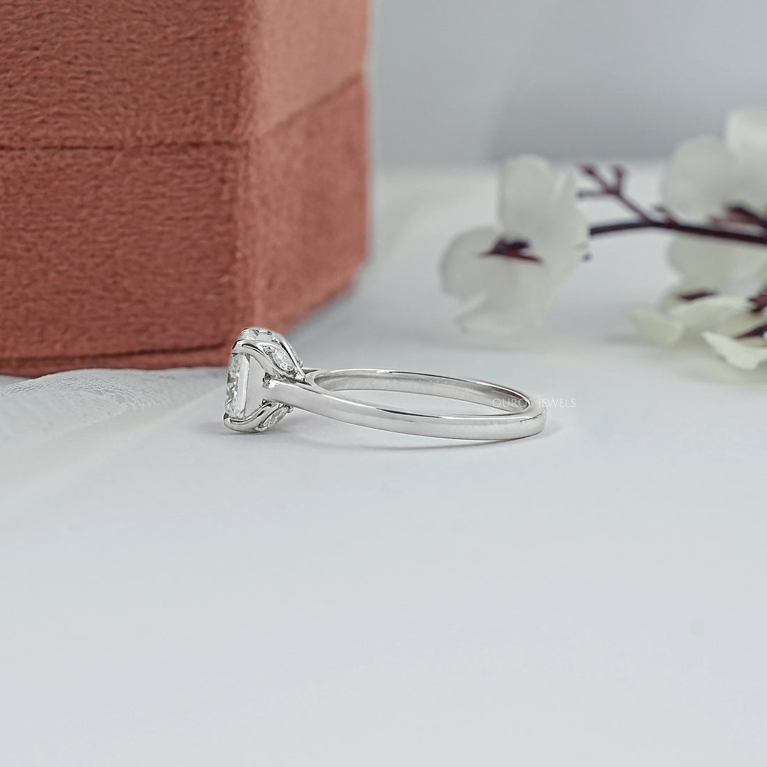 Square Radiant Cut Tulip Set Hidden Halo Ring Ring