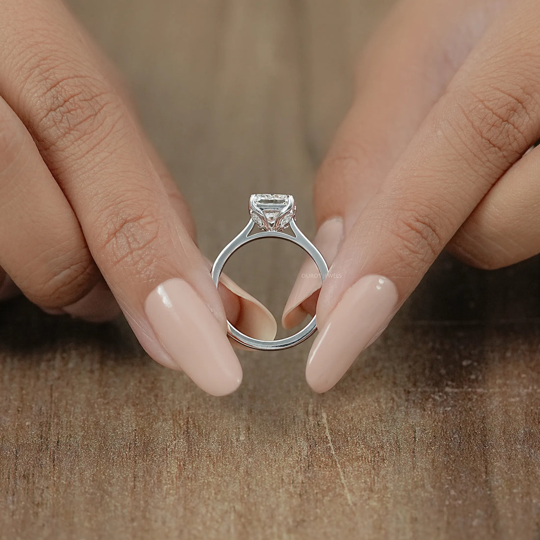 Square Radiant Cut Tulip Set Hidden Halo Ring Ring