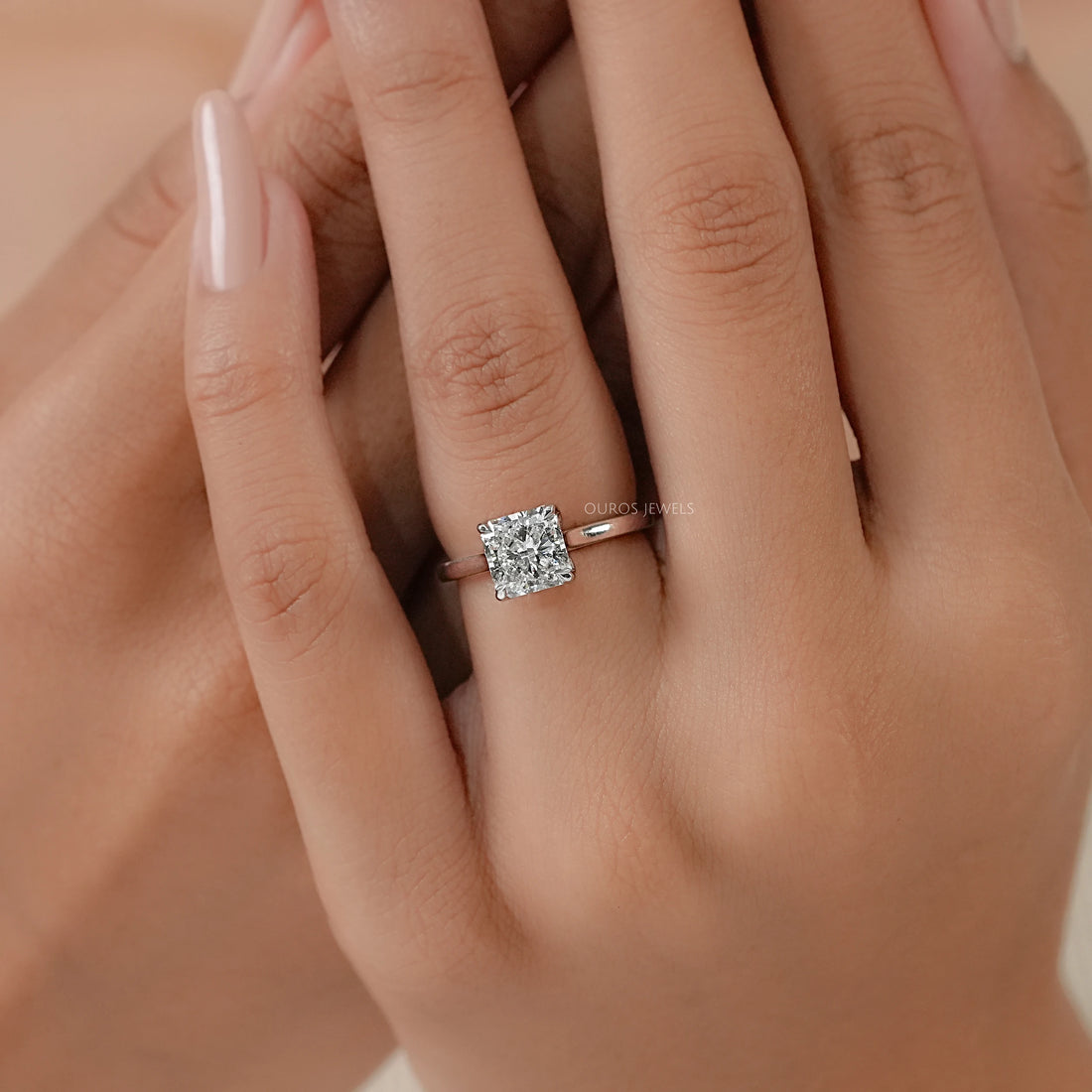 Square Radiant Cut Tulip Set Hidden Halo Ring Ring