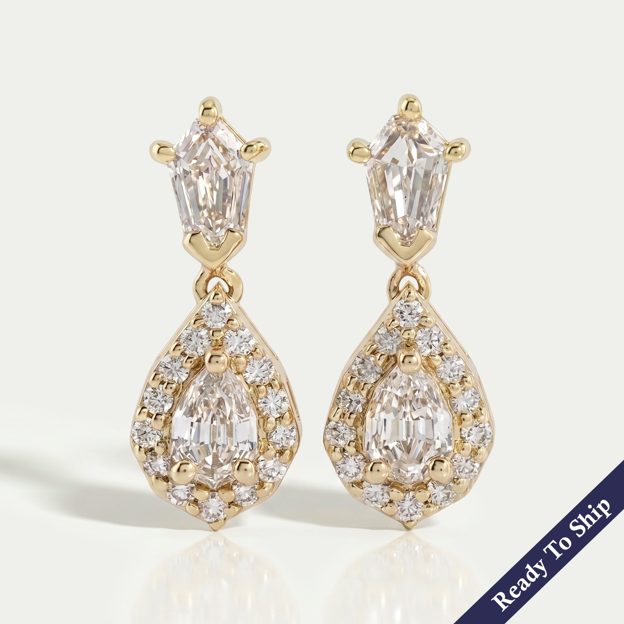 Step Cut Pear Diamond Halo Drop Dangle Earrings Earrings