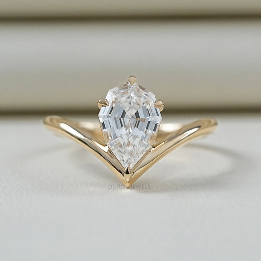 Step Cut Pear Cut Curved Solitaire Engagement Ring Ring