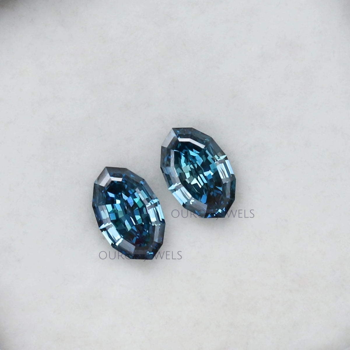 Step Cut Blue Oval Lab Grown Diamond Pair