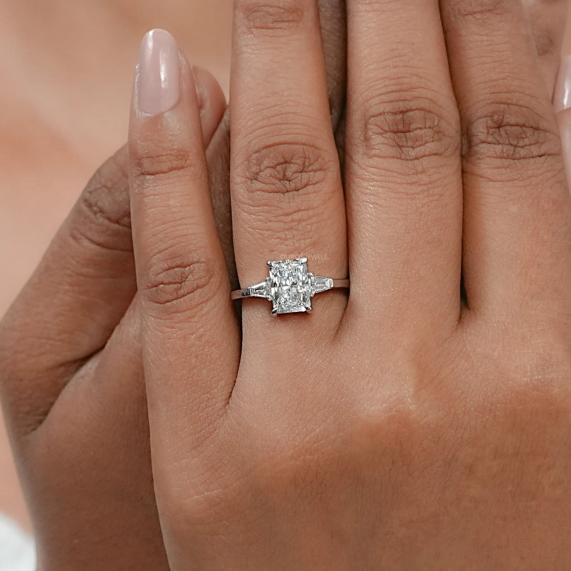 Brilliant Radiant Cut And Tapered Baguette Three stone ring Rings