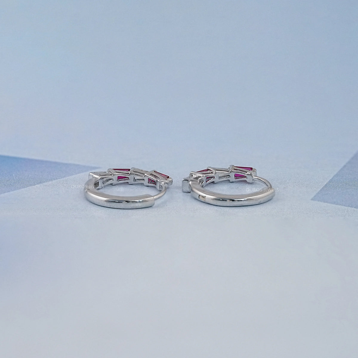 Ruby Tapered Baguette And Lab Diamond Hoop Earrings Earrings