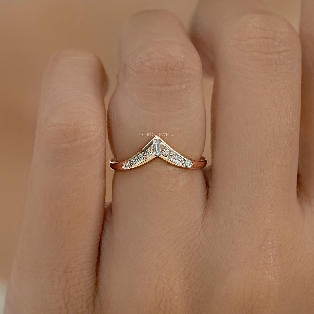 Tappered Baguette And Round Diamond Curved Band Ring