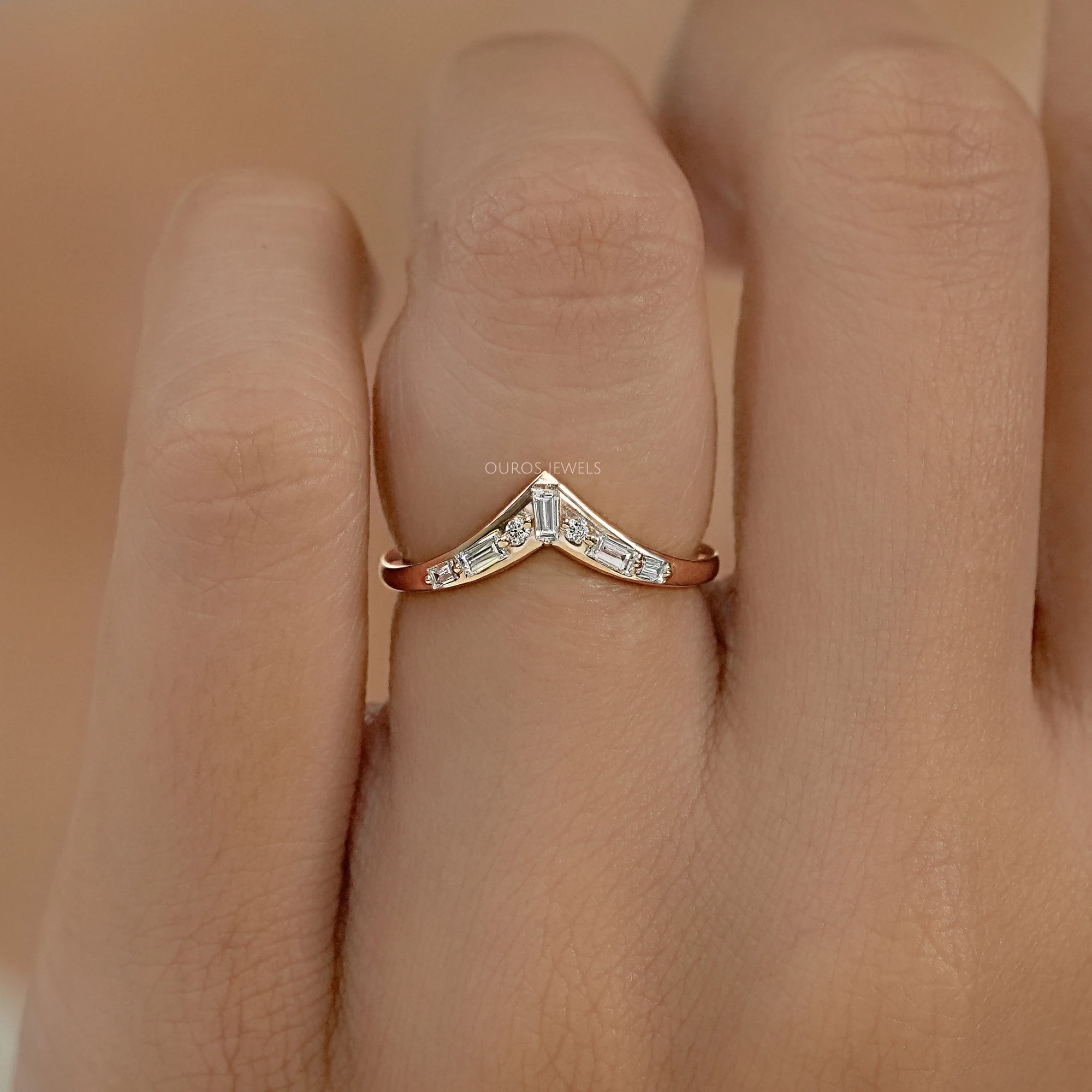 Tappered Baguette And Round Diamond Curved Band Ring