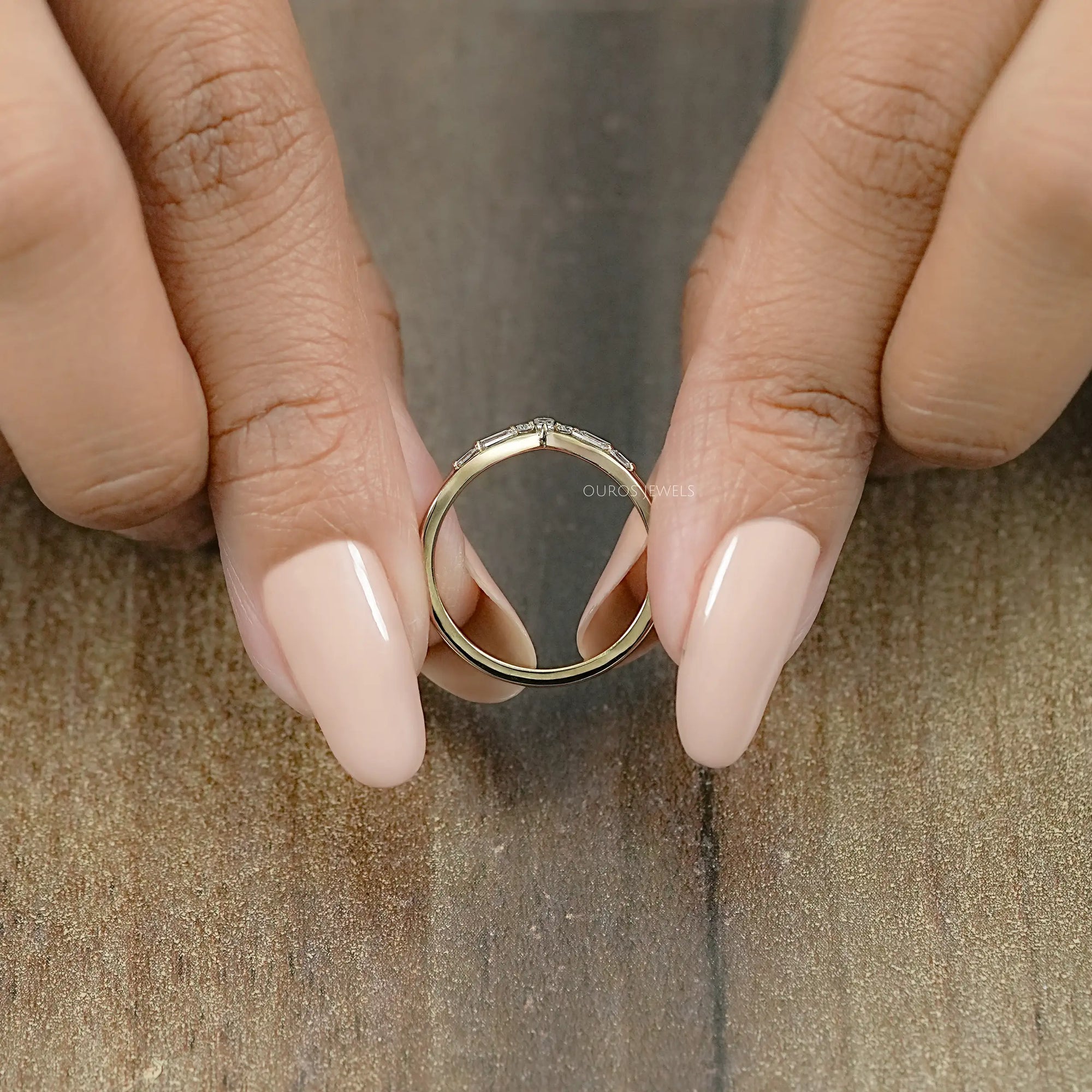 Tappered Baguette And Round Diamond Curved Band Ring