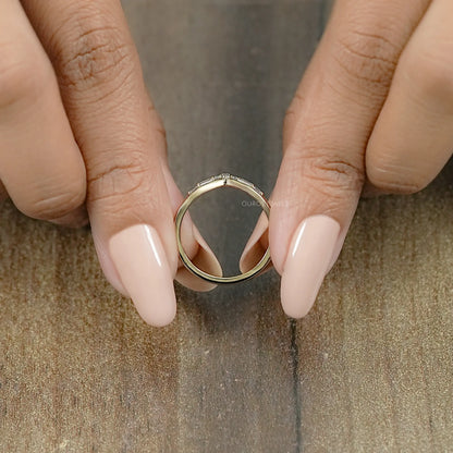 Tappered Baguette And Round Diamond Curved Band Ring