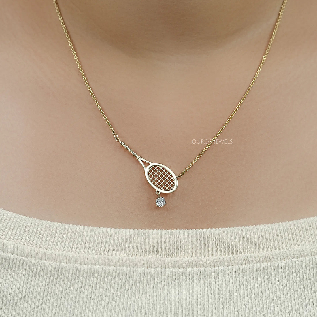 Tennis Racket Lab Diamond Pendant Necklaces