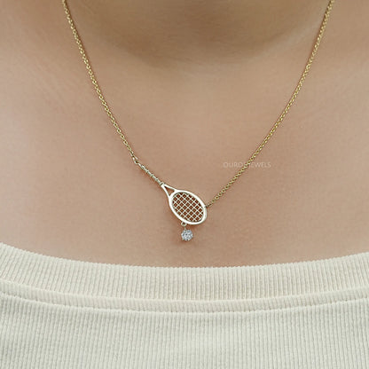 Tennis Racket Lab Diamond Pendant Necklaces