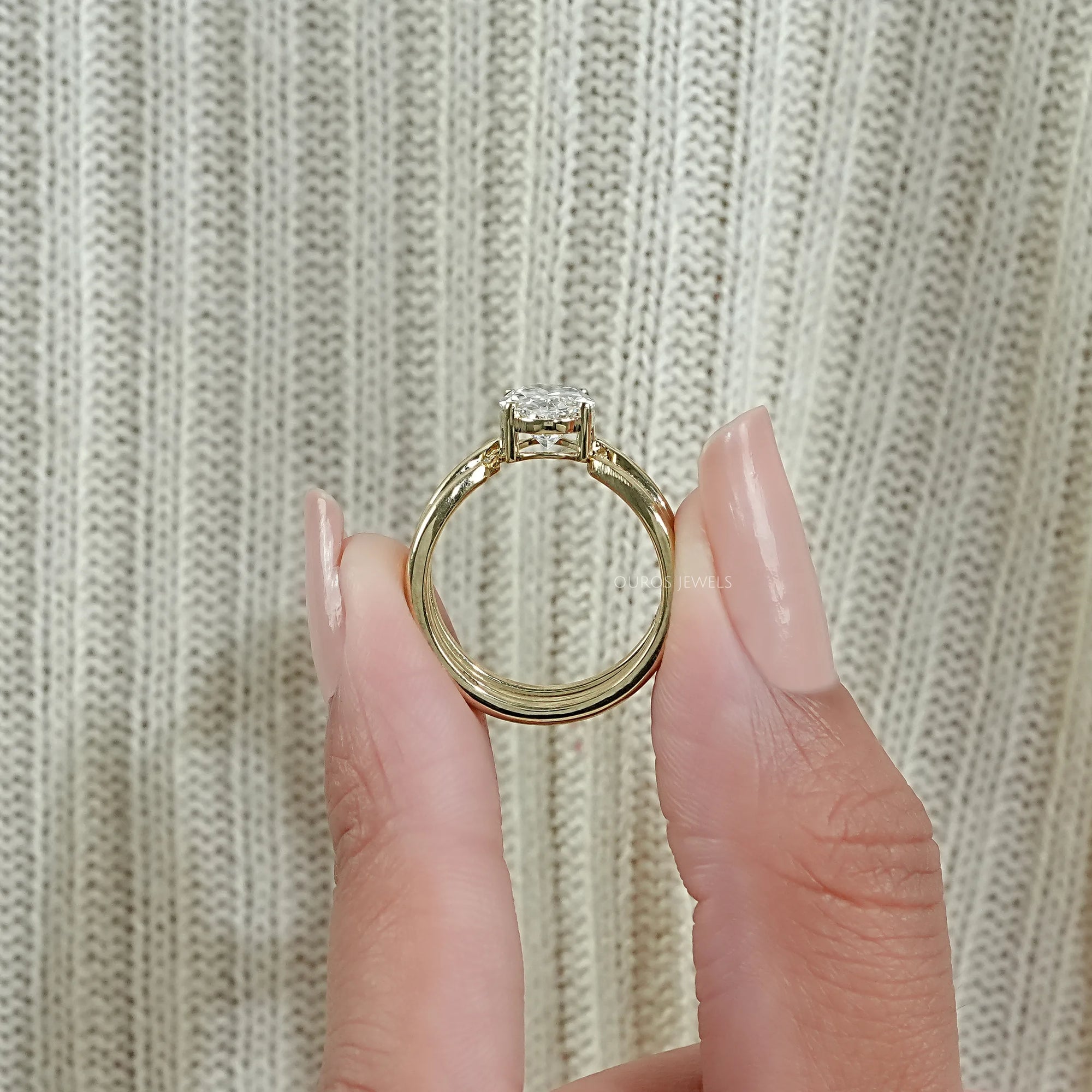 Three Row Oval Lab Diamond Bridal Ring Set Rings