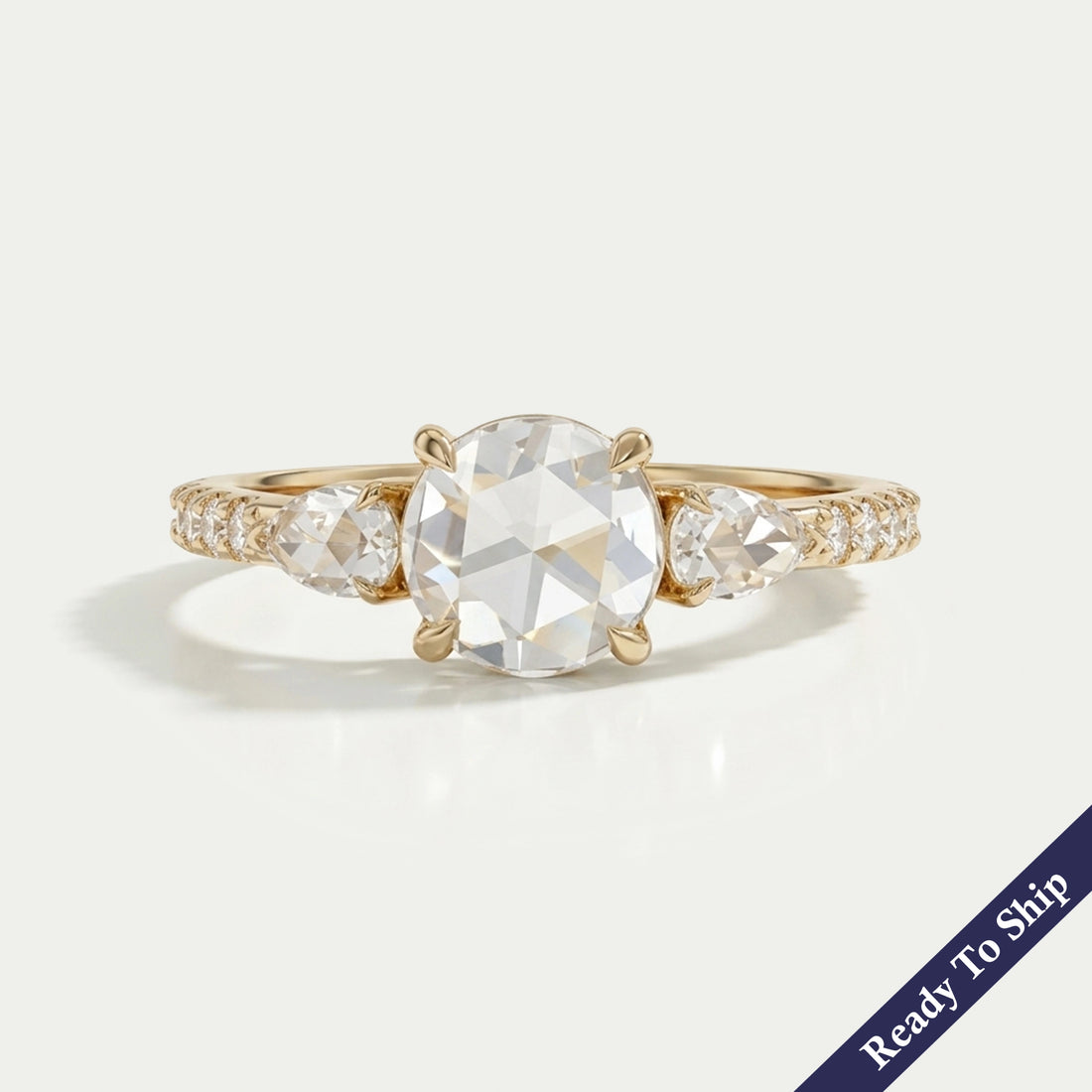 Three Stone Rose Cut Lab Diamond Accent Ring Ring