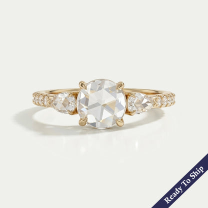 Three Stone Rose Cut Lab Diamond Accent Ring Ring