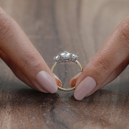 Three Stone Pear Diamond Hidden Halo Engagement Ring Rings