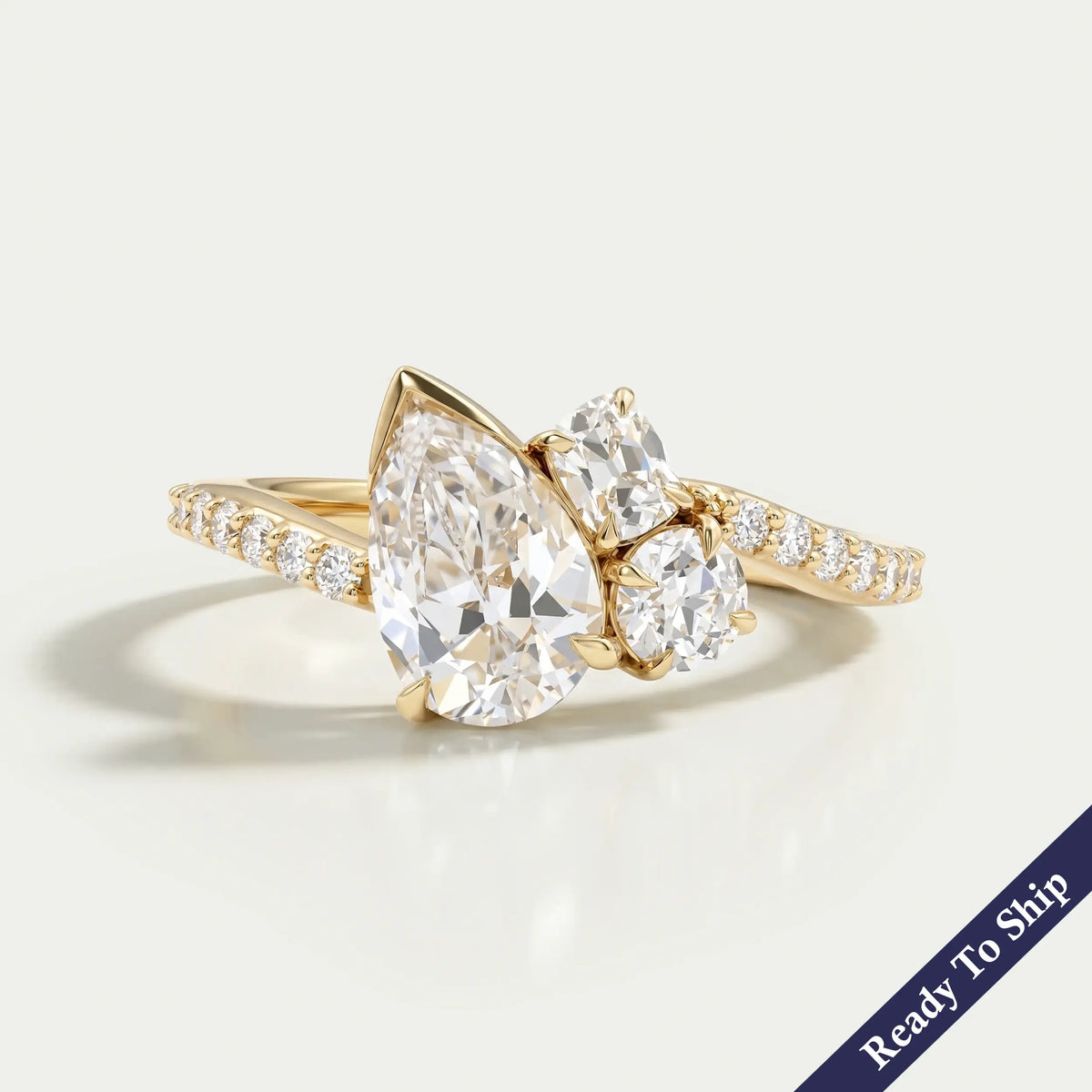 Three Stone Accent Set Bypass Ring Ring