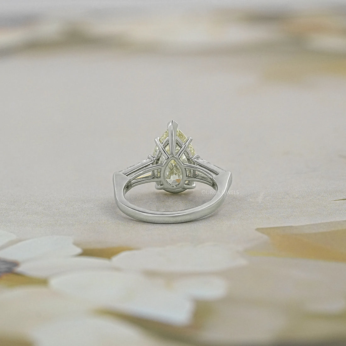 3 Stone Old Mine Pear Diamond Engagement Ring Rings