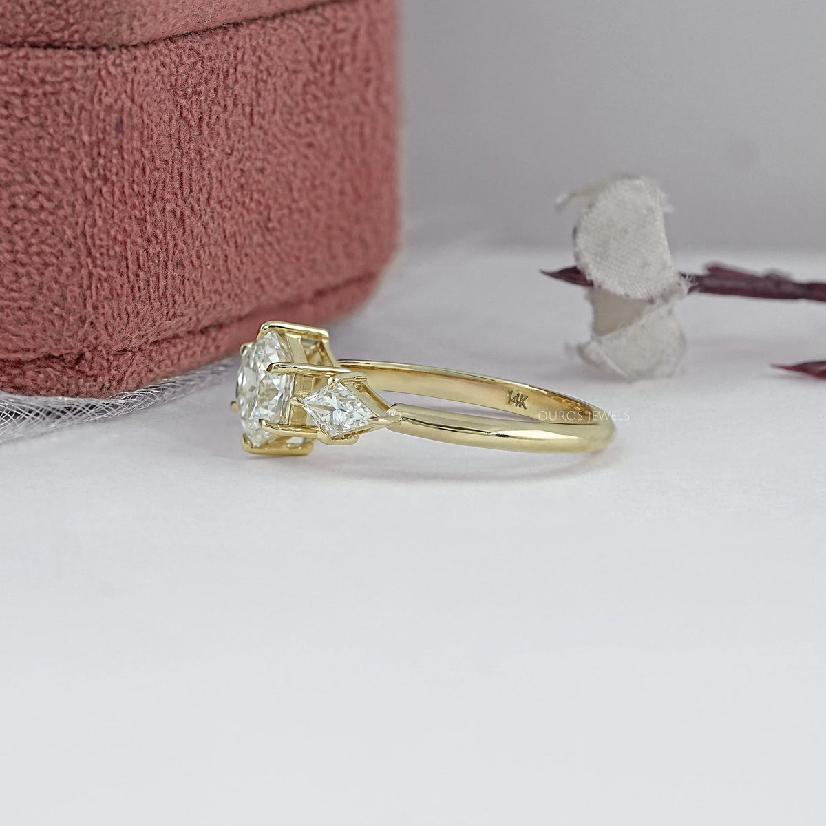 Three Stone Hexagon Cut Diamond Engagement Ring