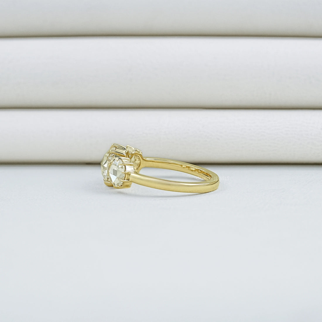 Three Stone Rose Cut Round Engagement Ring Ring