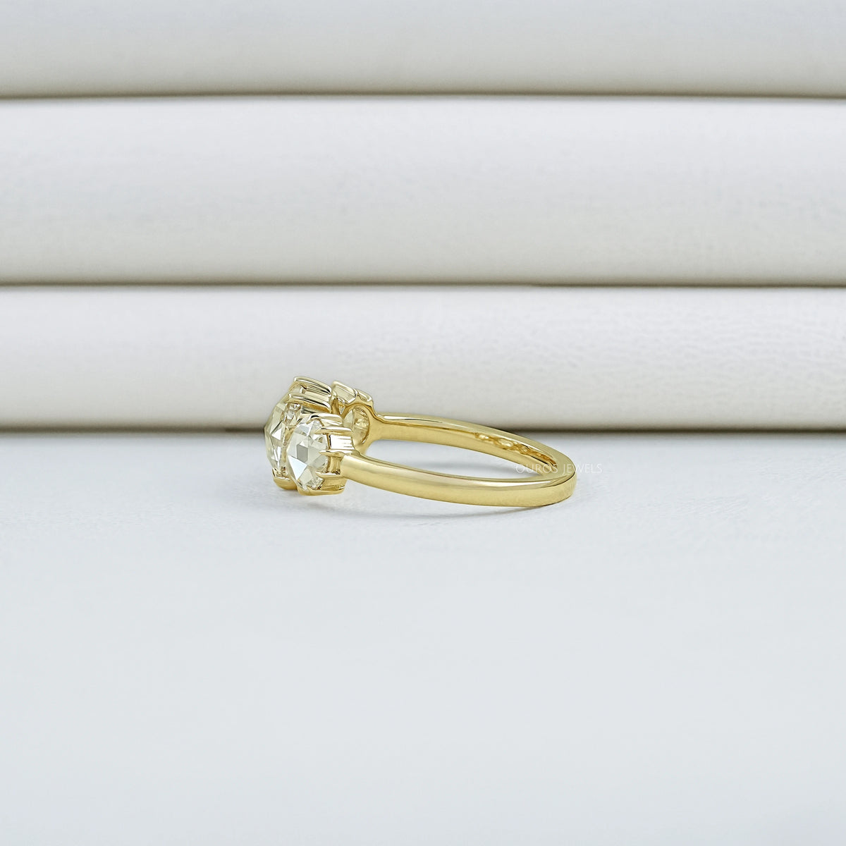 Three Stone Rose Cut Round Engagement Ring Ring