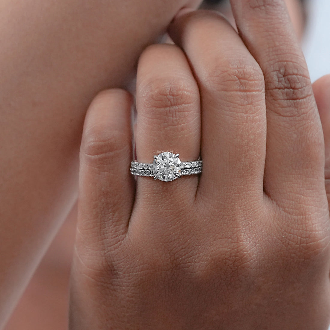 Round Cut Solitaire Accent Bridal Ring Set Ring