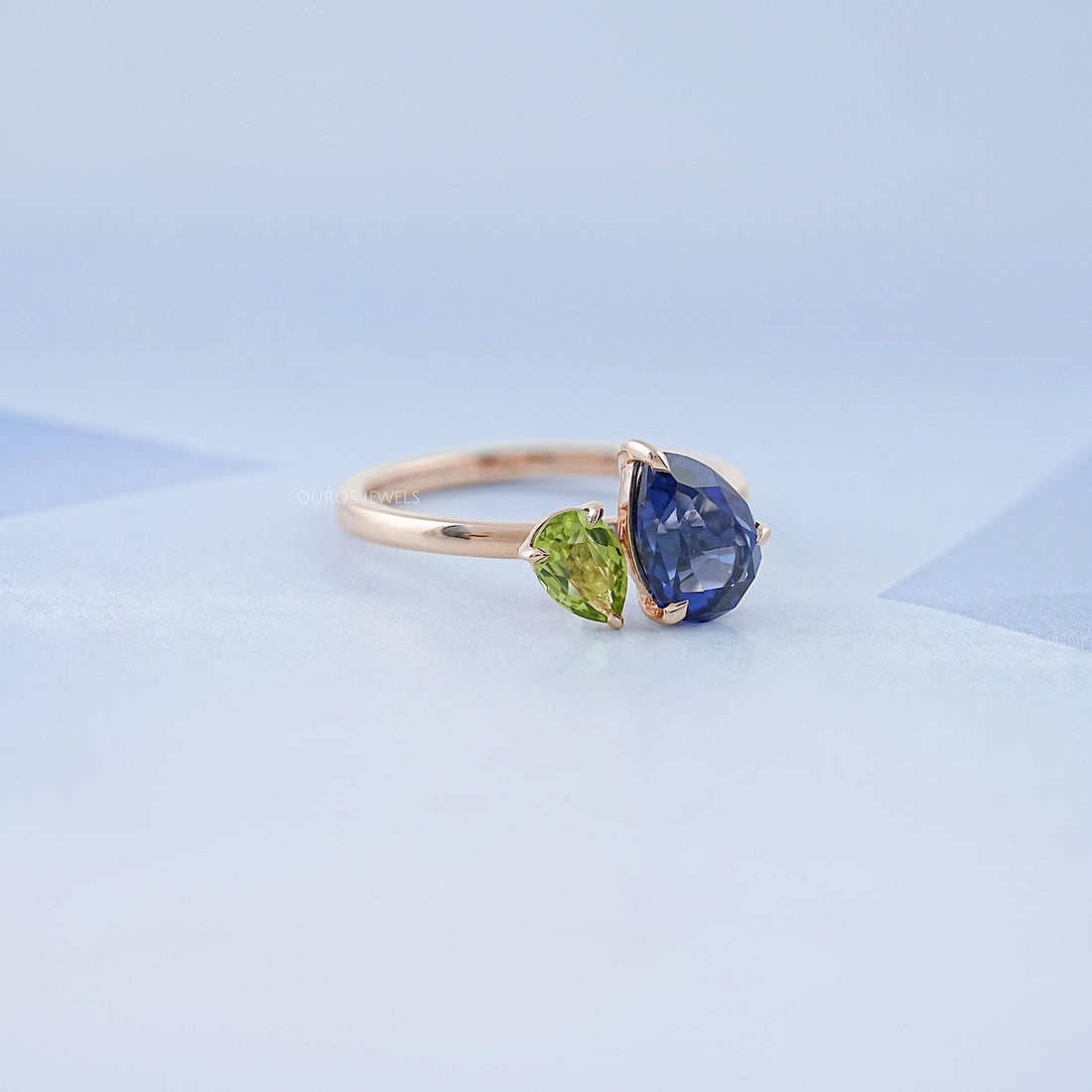 Sapphire And Green Pear Gemstone Toi Et Moi Ring