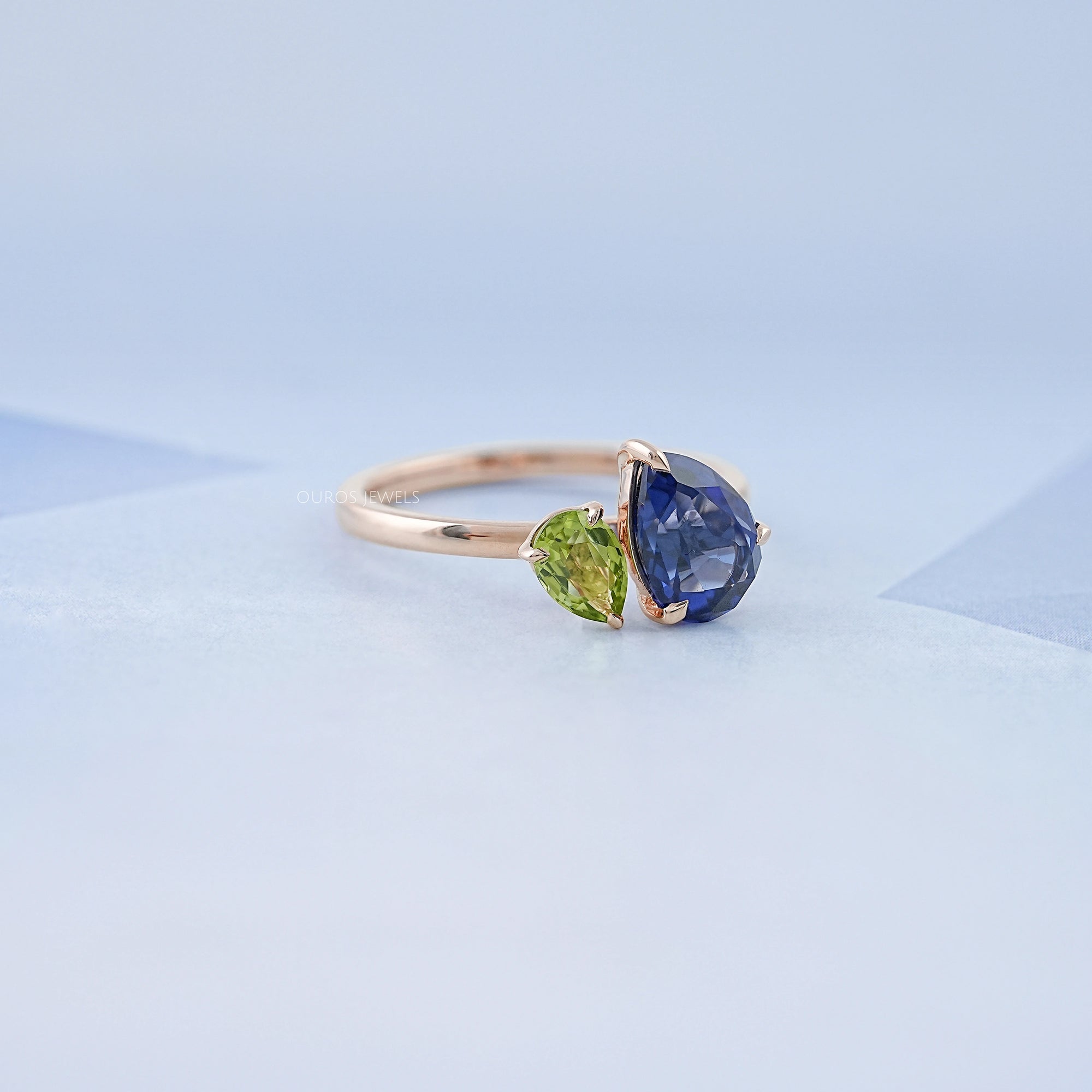Sapphire And Green Pear Gemstone Toi Et Moi Ring