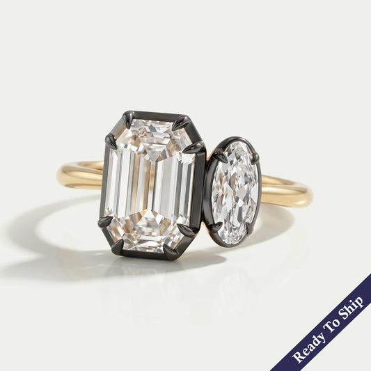 Old Mine Lab Diamond Toi Et Moi Engagement Ring Rings