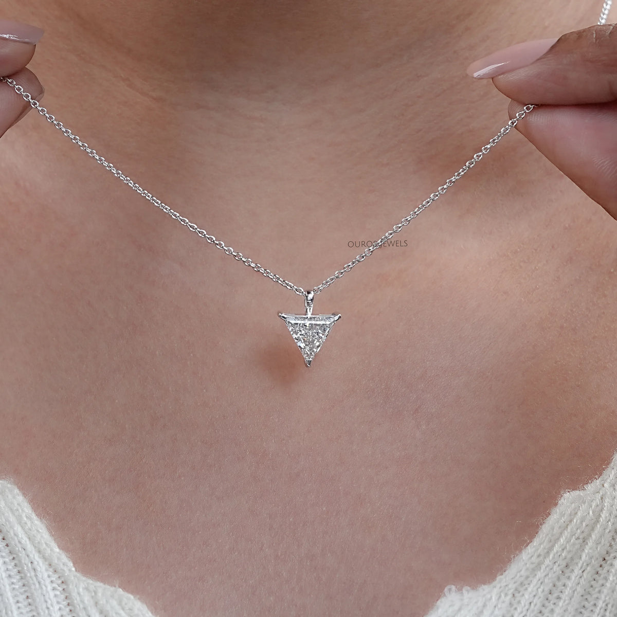 Triangle Cut Lab Diamond Solitaire Pendant Necklaces