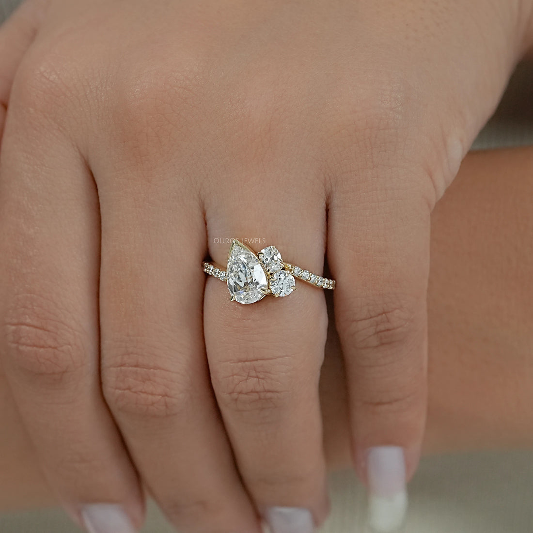 Three Stone Accent Set Bypass Ring Ring