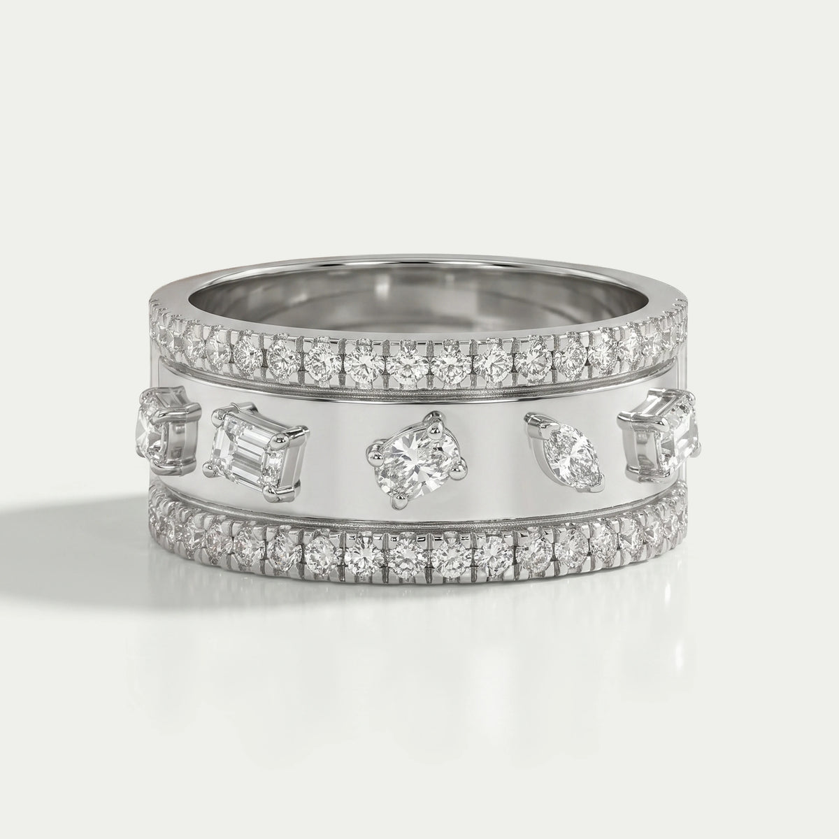 Triple Row Mixed Diamond Eternity Band Ring
