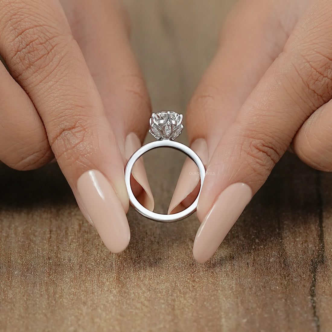 Tulip Set Cushion Cut Lab Diamond Engagement Ring Ring