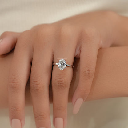 Lab Grown Oval Diamond Tulip Solitaire Ring Ring