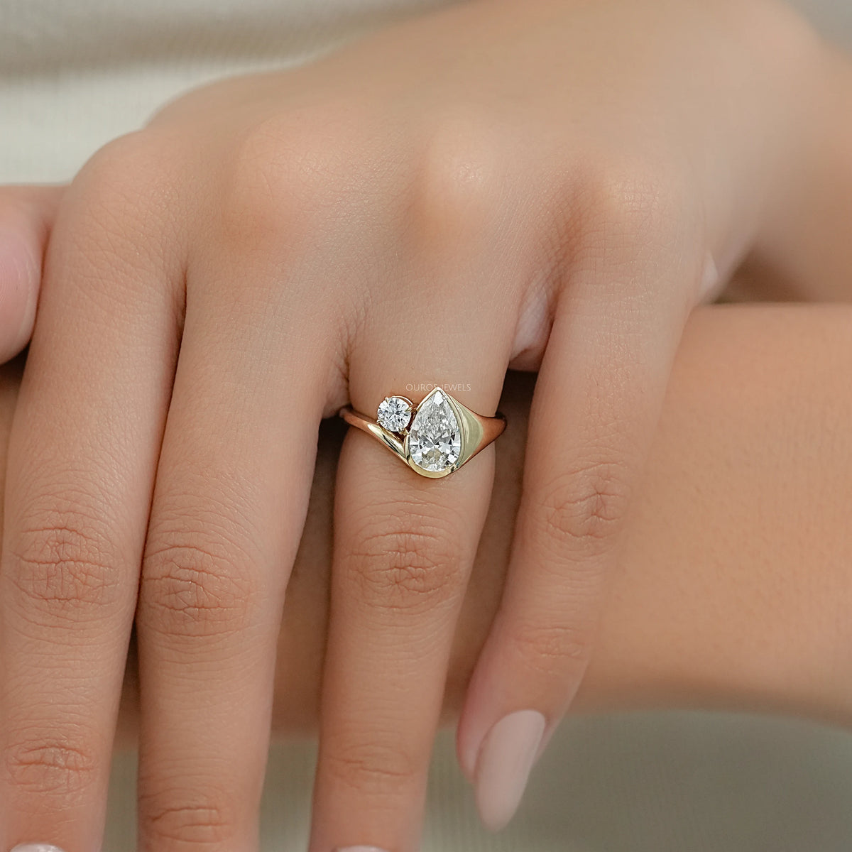 Bezel Set Pear Diamond Toi Et Moi Engagement Ring Ring