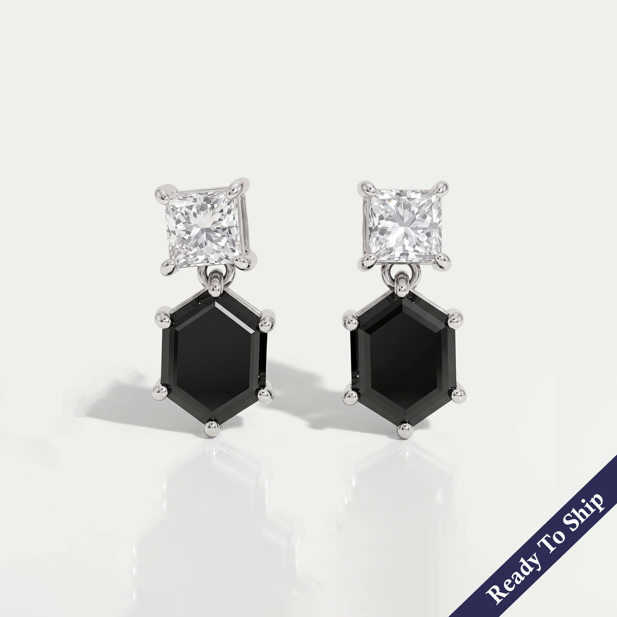 Black Hexagon Diamond Drop Earrings Earrings