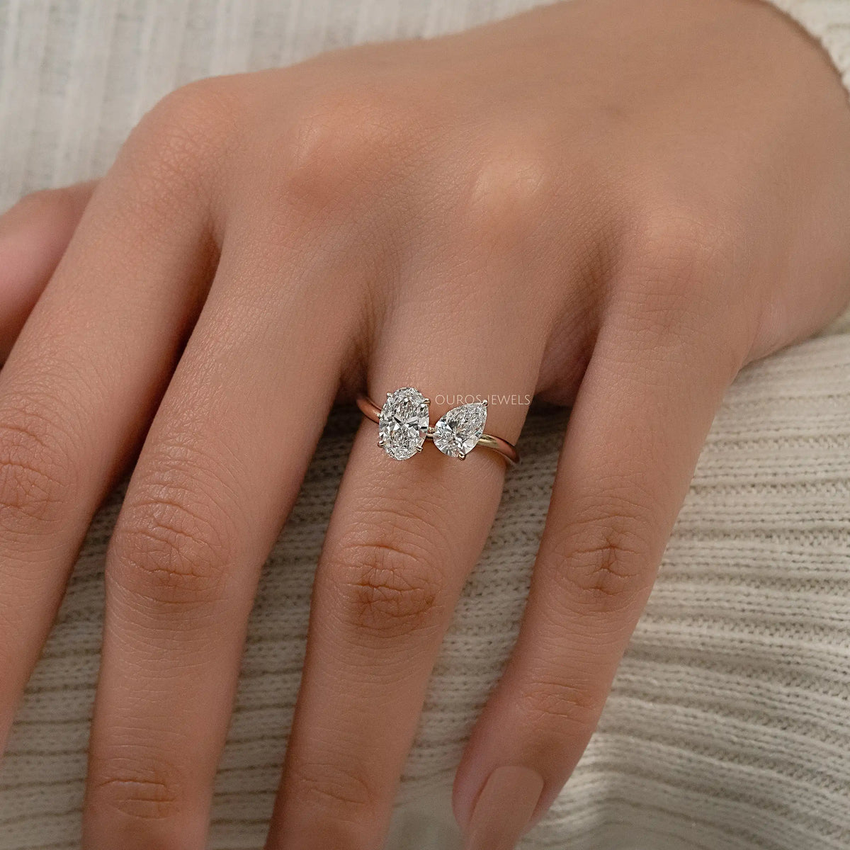 Two Stone Lab Diamond Curved Engagement Ring Ring