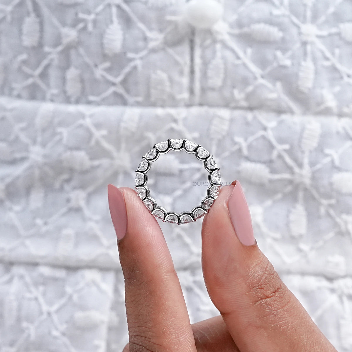 Oval Diamond Eternity Band, Platinum Wedding Band Rings