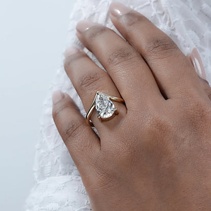 V Shape Pear Cut Lab Diamond Solitaire Engagement Ring Rings