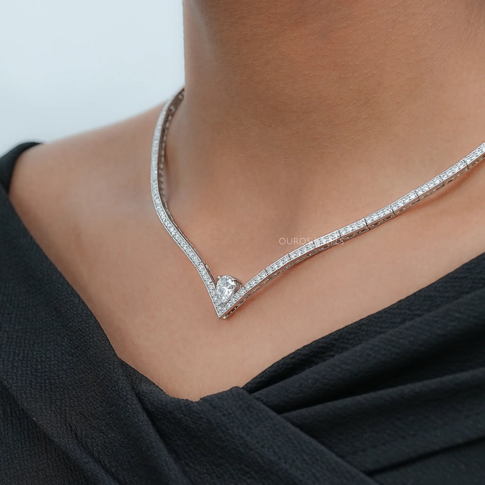 Heart And Round Cut Diamond Tennis Necklace