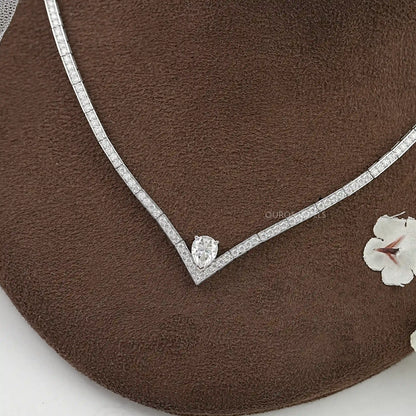 Heart And Round Cut Diamond Tennis Necklace