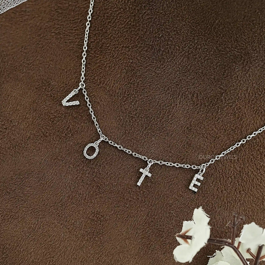 Customize VOTE Letter Round Cut Pendant Necklaces