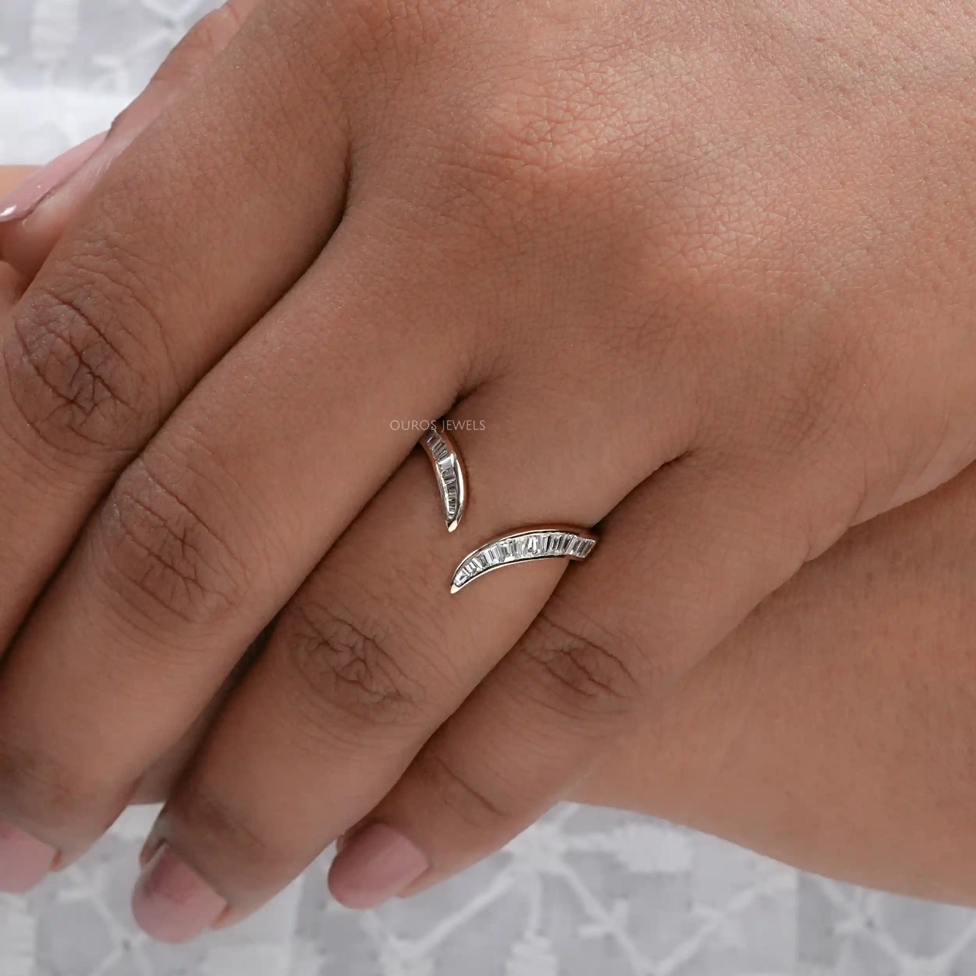 Channel Set Baguette Diamond V Shape Wedding Band Ring