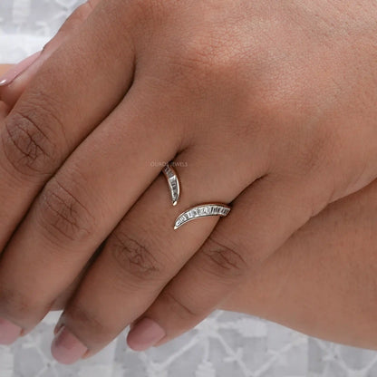 Channel Set Baguette Diamond V Shape Wedding Band Ring