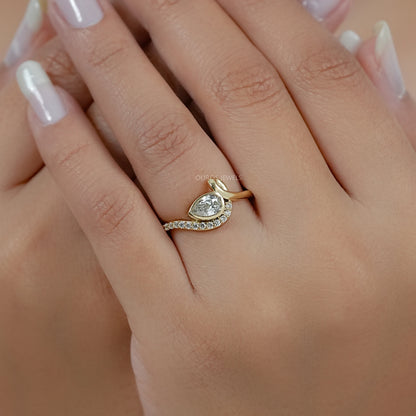 Bezel Old Mine Pear Diamond Wave Accent Ring Ring