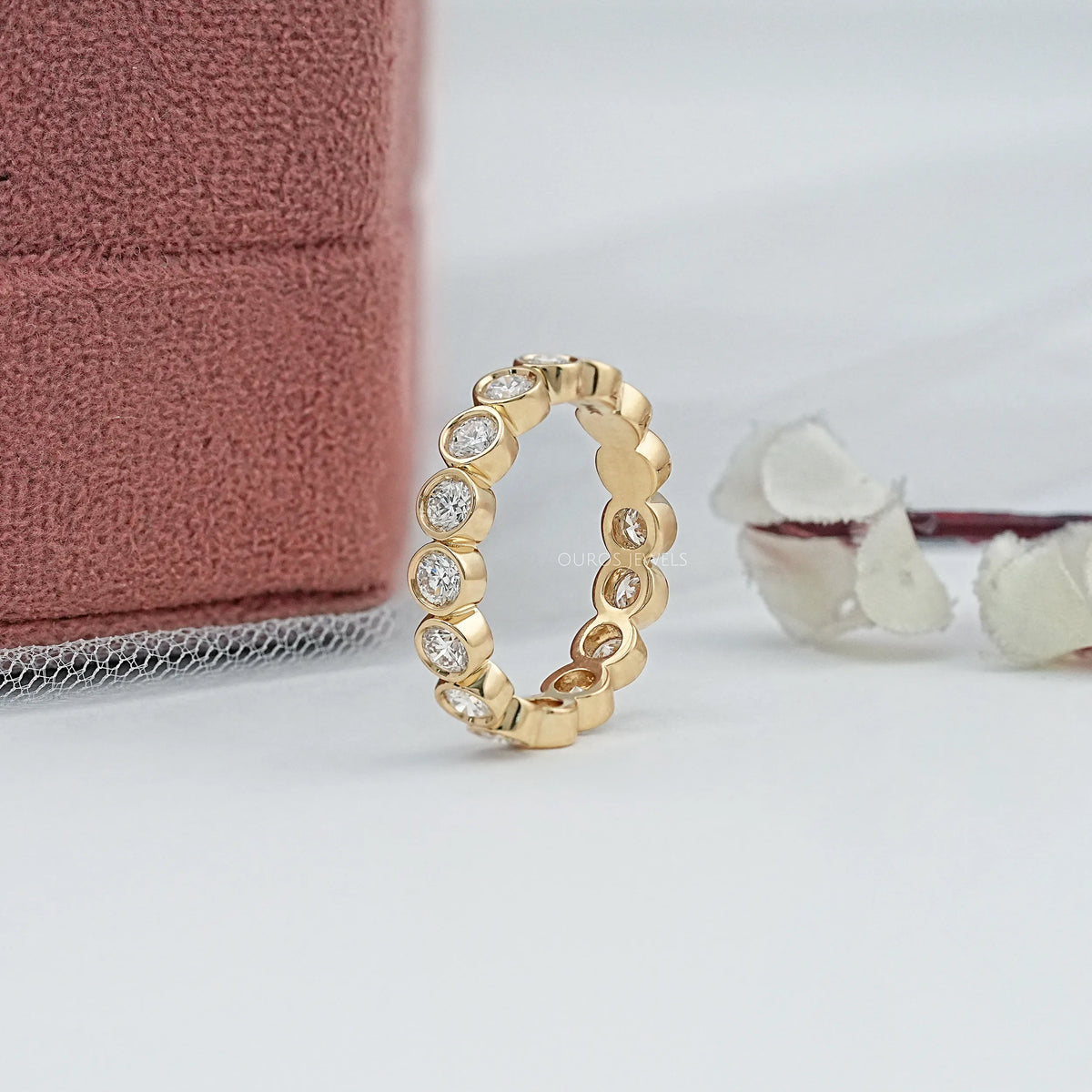 Round Lab Diamond Bezel Set Eternity Band Ring