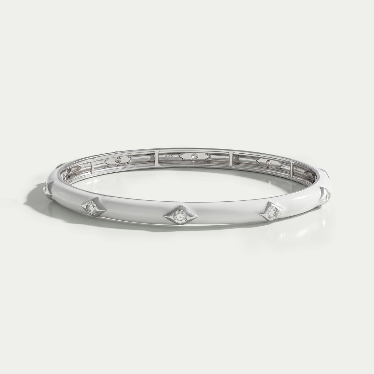 White Enamel Round Lab Diamond Bangle Bracelet