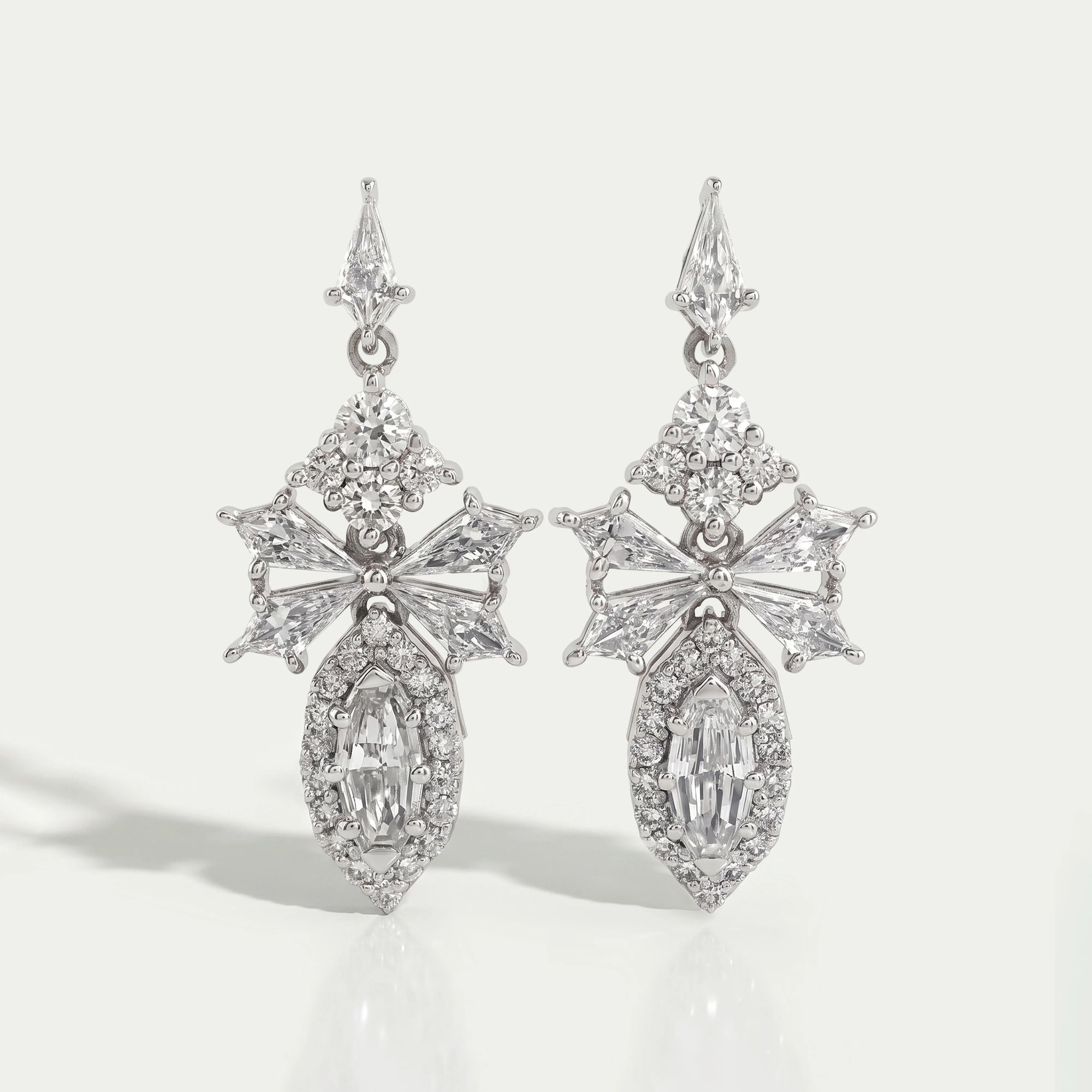 Step Cut Oval Diamond Cluster Dangle Drop Earrings