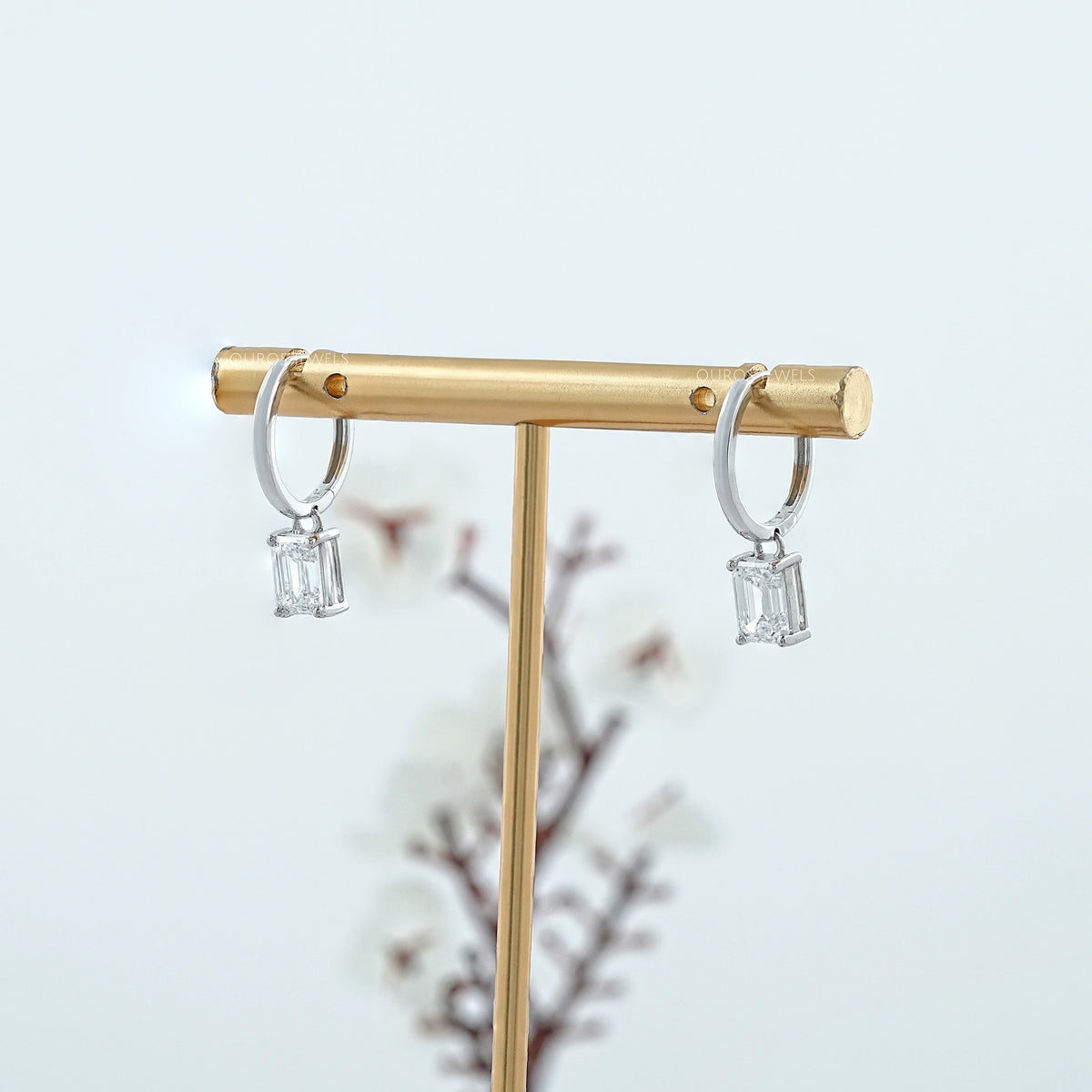 Emerald Lab Diamond Dangle Hoop Earrings